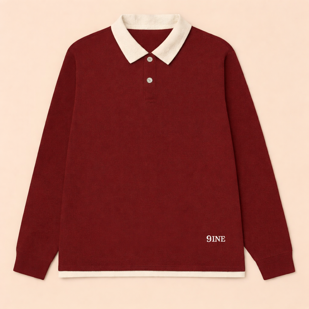 9INE Burgundy Rugby Polo